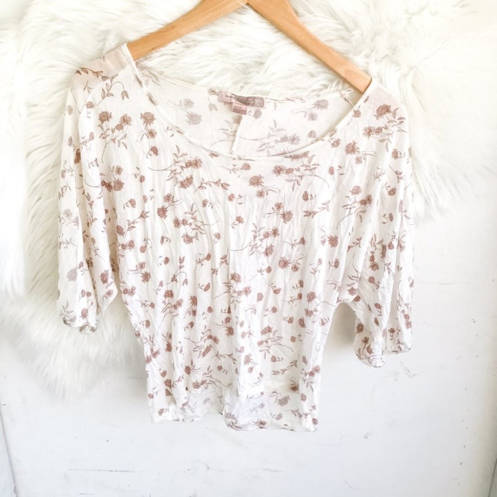 Forever 21 Tan And White Floral Top